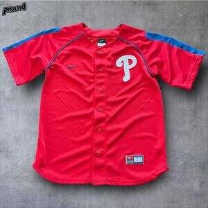 Philadelphia Phillies Jersey Shirt Youth Medium Red Blue MLB Baseball Nike Mens